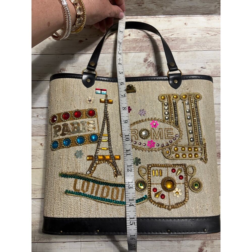 Enid Collins of Texas "Passport" Tote Bejeweled 60s Vintage Purse Paris Rome - Picture 8 of 9